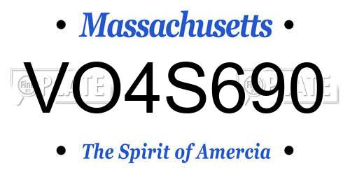 VO4S690 Massachusetts License Plate