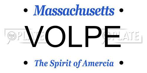 VOLPE Massachusetts License Plate