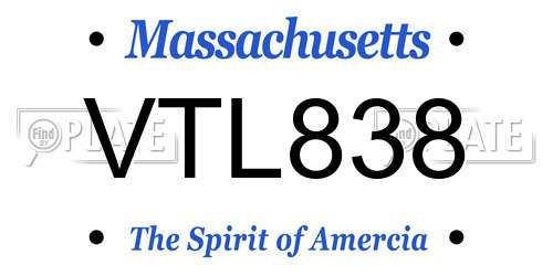 VTL838 Massachusetts License Plate