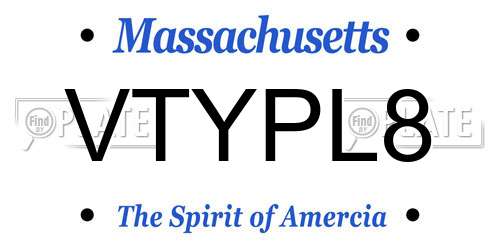 VTYPL8 Massachusetts License Plate