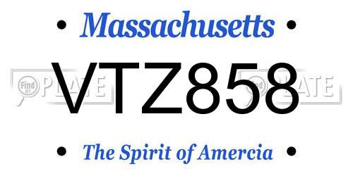 VTZ858 Massachusetts License Plate