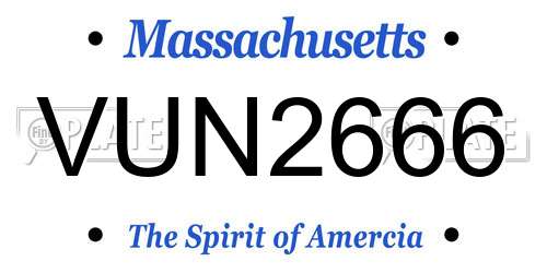 VUN2666 Massachusetts License Plate
