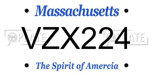 VZX224 Massachusetts License Plate