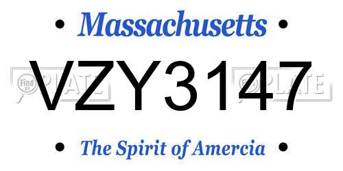 VZY3147 Massachusetts License Plate