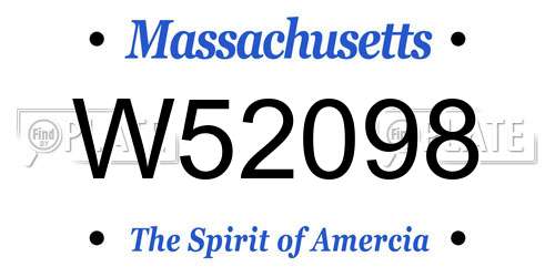 W52098 Massachusetts License Plate