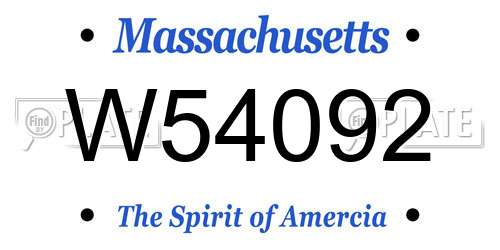 W54092 Massachusetts License Plate