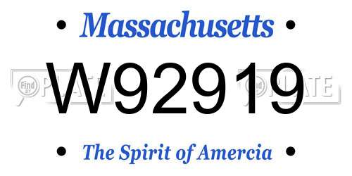 W92919 Massachusetts License Plate