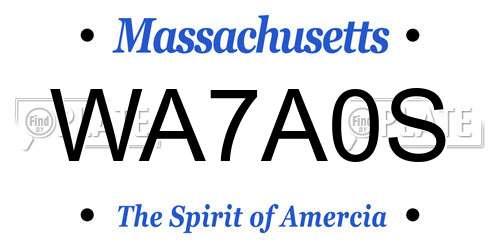 WA7A0S Massachusetts License Plate