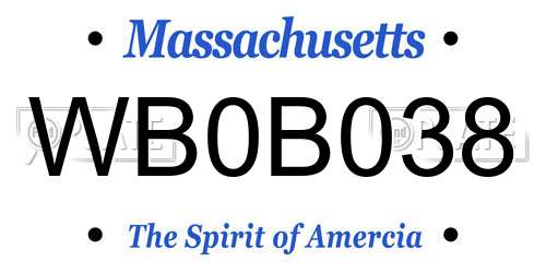 WB0B038 Massachusetts License Plate