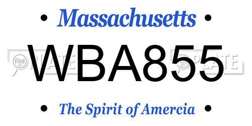 WBA855 Massachusetts License Plate