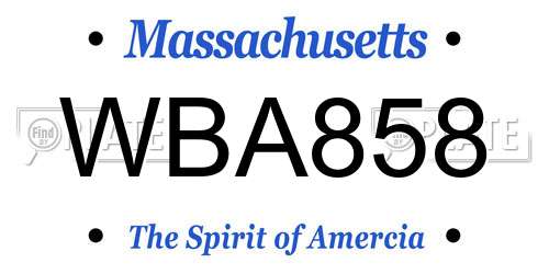 WBA858 Massachusetts License Plate
