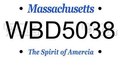 WBD5038 Massachusetts License Plate