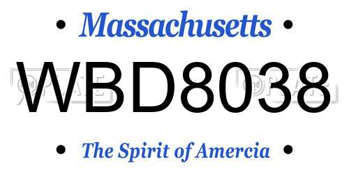 WBD8038 Massachusetts License Plate