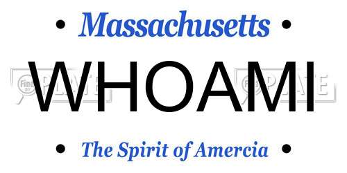 WHOAMI Massachusetts License Plate