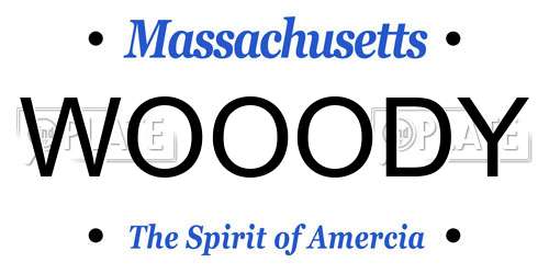 WOOODY Massachusetts License Plate