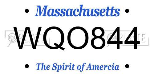 WQO844 Massachusetts License Plate
