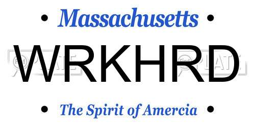 WRKHRD Massachusetts License Plate