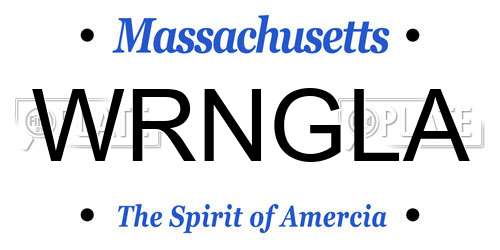 WRNGLA Massachusetts License Plate