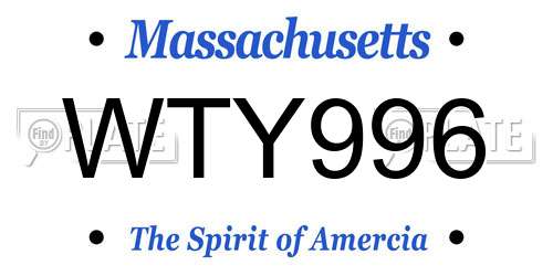 WTY996 Massachusetts License Plate
