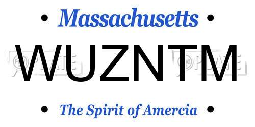 WUZNTM Massachusetts License Plate