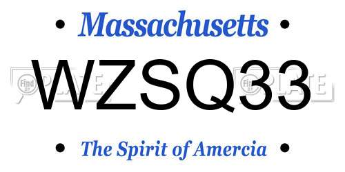 WZSQ33 Massachusetts License Plate