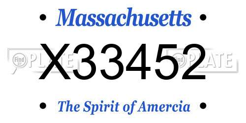 X33452 Massachusetts License Plate