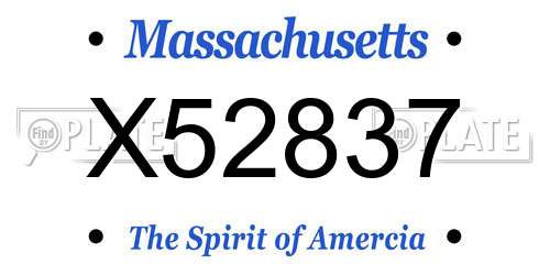 X52837 Massachusetts License Plate