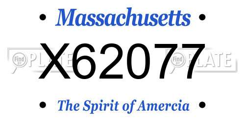 X62077 Massachusetts License Plate