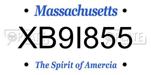 XB9I855 Massachusetts License Plate