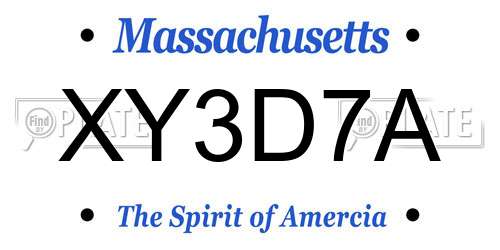 XY3D7A Massachusetts License Plate