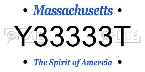 Y33333T Massachusetts License Plate