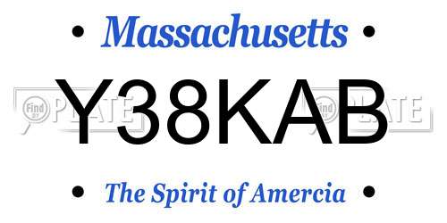 Y38KAB Massachusetts License Plate