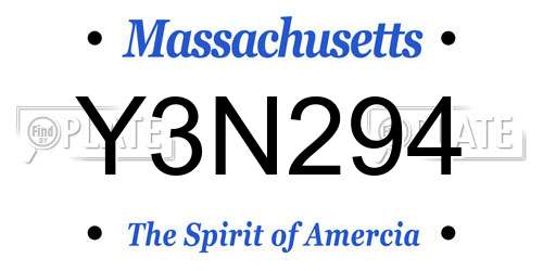 Y3N294 Massachusetts License Plate