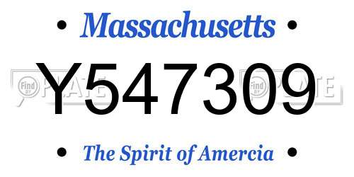 Y547309 Massachusetts License Plate