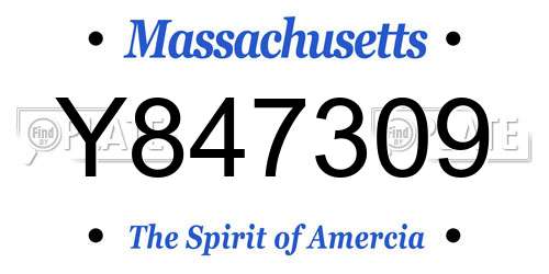 Y847309 Massachusetts License Plate