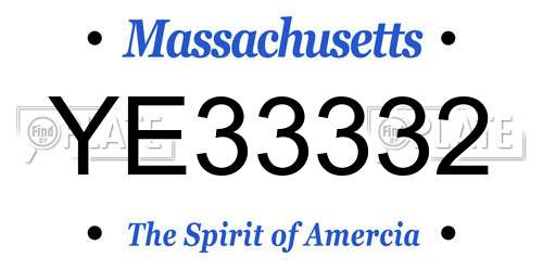 YE33332 Massachusetts License Plate