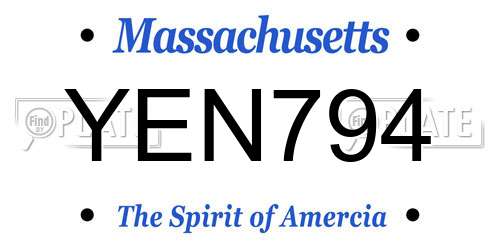 YEN794 Massachusetts License Plate