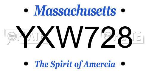 YXW728 Massachusetts License Plate