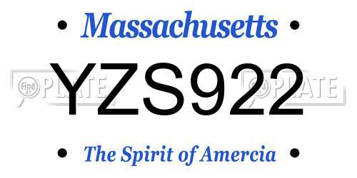 YZS922 Massachusetts License Plate