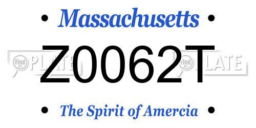 Z0062T Massachusetts License Plate