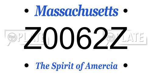 Z0062Z Massachusetts License Plate