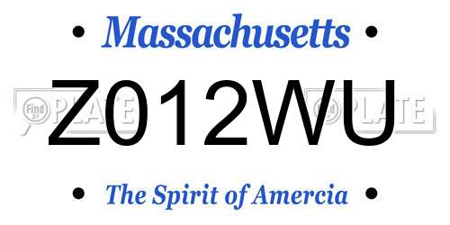 Z012WU Massachusetts License Plate