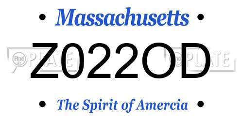 Z022OD Massachusetts License Plate