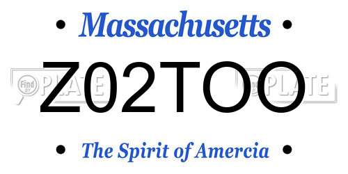Z02TOO Massachusetts License Plate