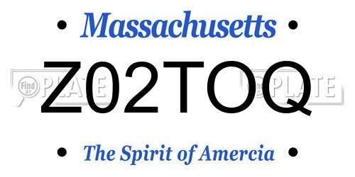 Z02TOQ Massachusetts License Plate