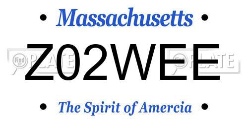 Z02WEE Massachusetts License Plate