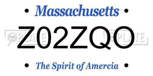 Z02ZQO Massachusetts License Plate