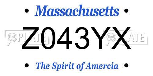 Z043YX Massachusetts License Plate