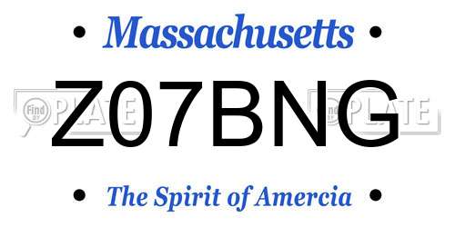 Z07BNG Massachusetts License Plate