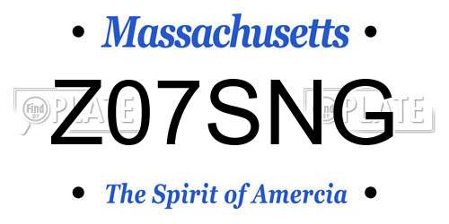 Z07SNG Massachusetts License Plate